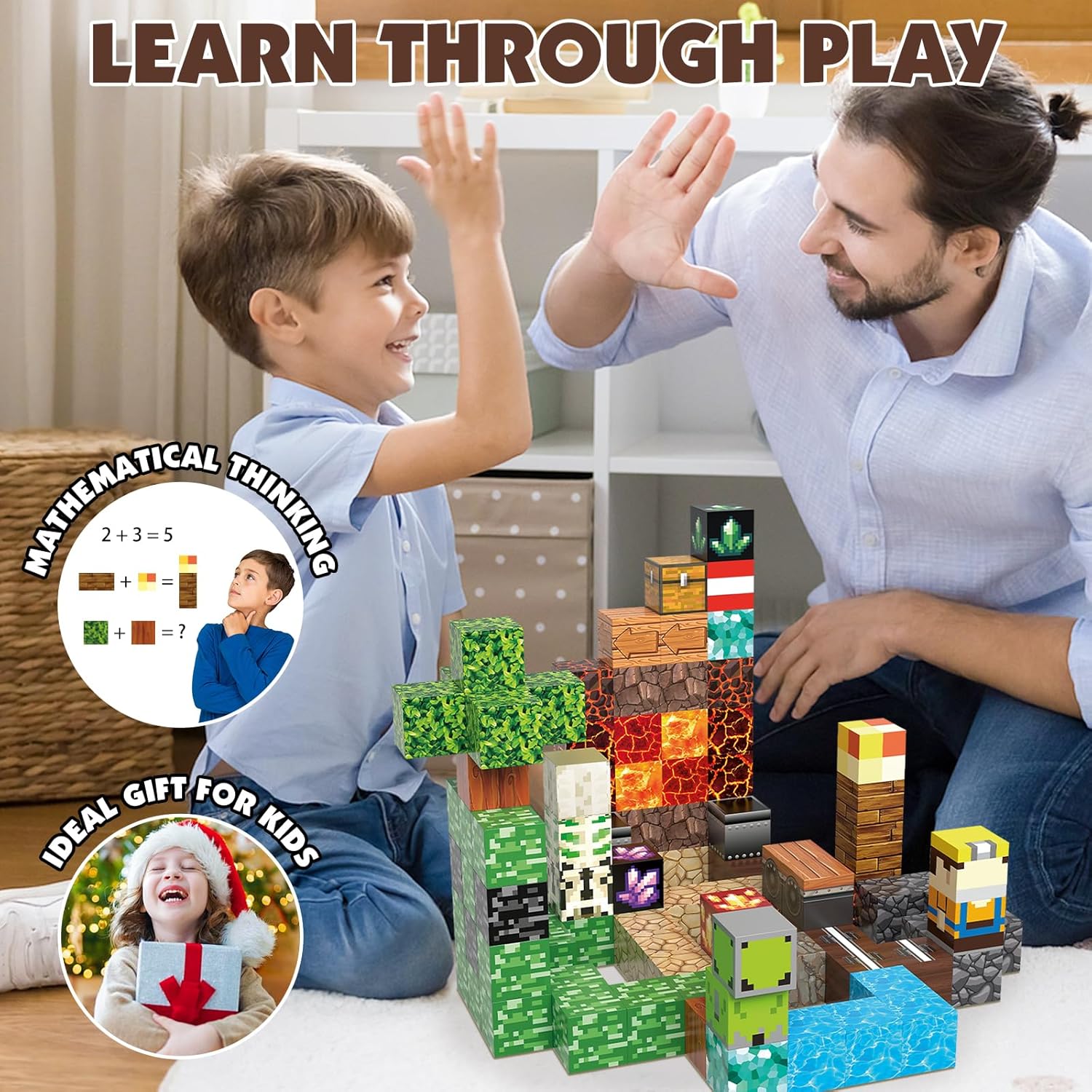 Magnetic Building Blocks Set, Magnetic Blocks STEM Construction Toys, Montessori Sensory Stacking Toys for Boys Girls Age 3 4 5 6 7 8, Magnet Cubes Christmas Birthday Present for Kids
