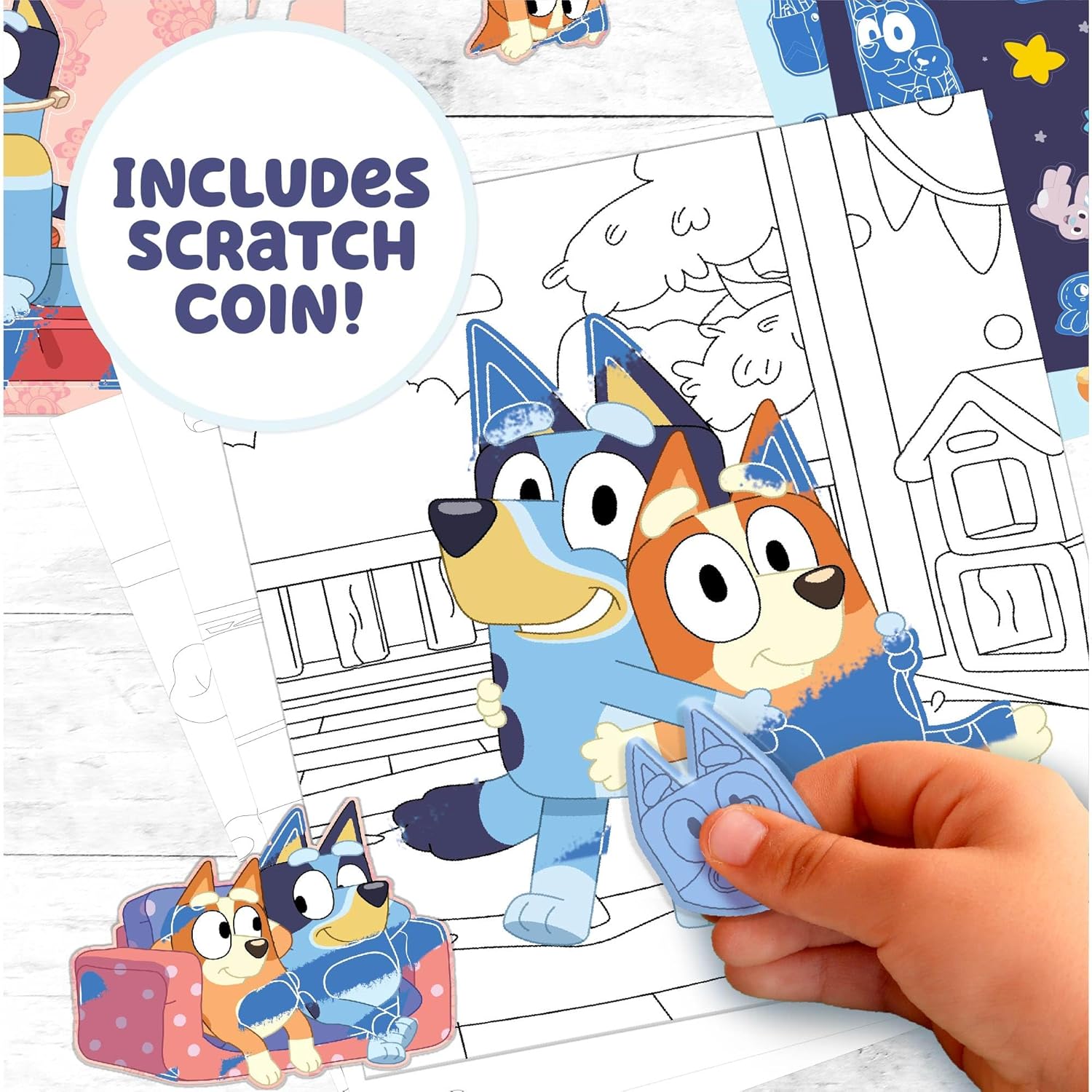 Scratch ‘n Color Pad, 9-Page Activity Coloring Book, Includes Scratch Art, Stickers for Kids, Bluey Toys, On the Go Activity Playset, Bluey Toys for Toddlers 1-3, Great Gift for Kids Ages 3 & Up