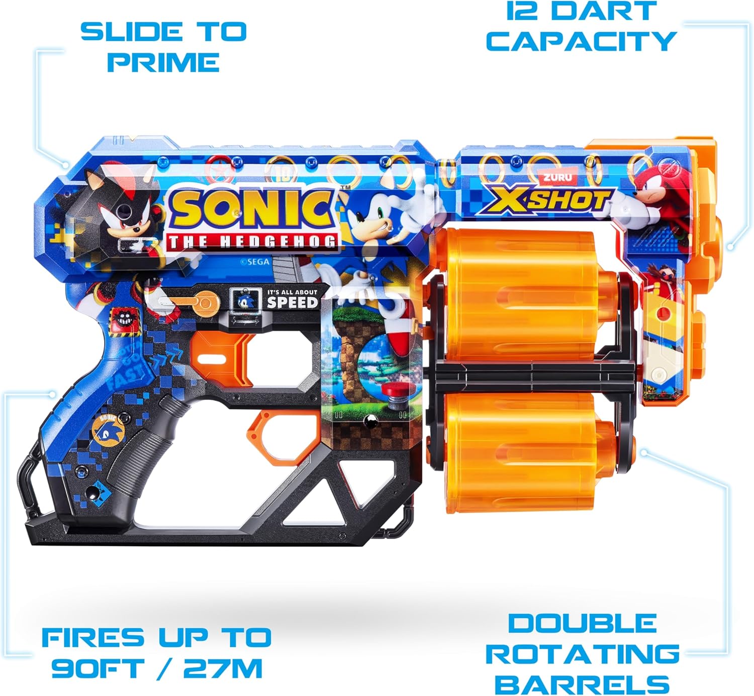 Skins Dread Foam Blaster (12 Dart) by ZURU x Sonic The Hedgehog Toy for Kids, Teens, Adults