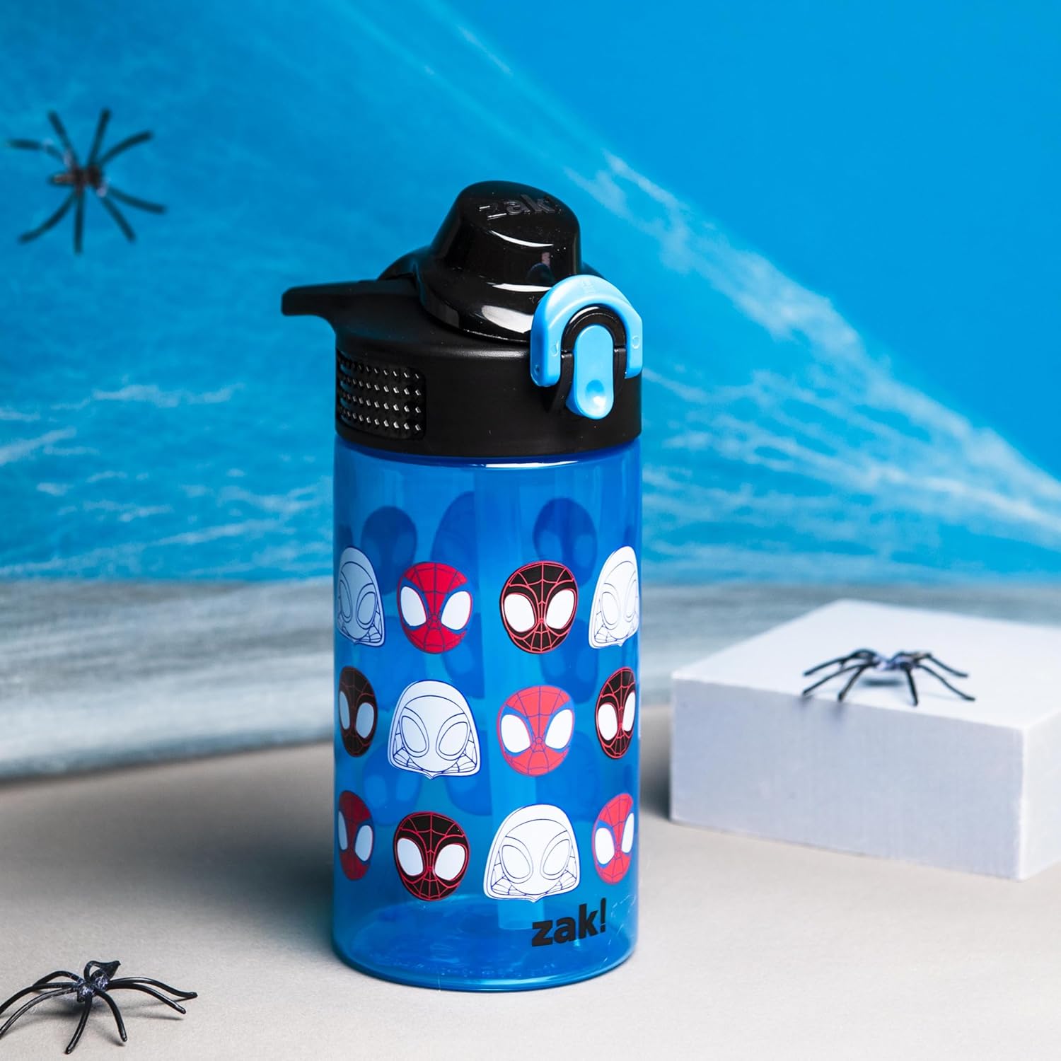 Marvel Spider-Man Sage Water Bottle For School or Travel, 16oz Durable Plastic Water Bottle With Straw, Handle, and Leak-Proof, Pop-Up Spout Cover (Spidey and His Amazing Friends)