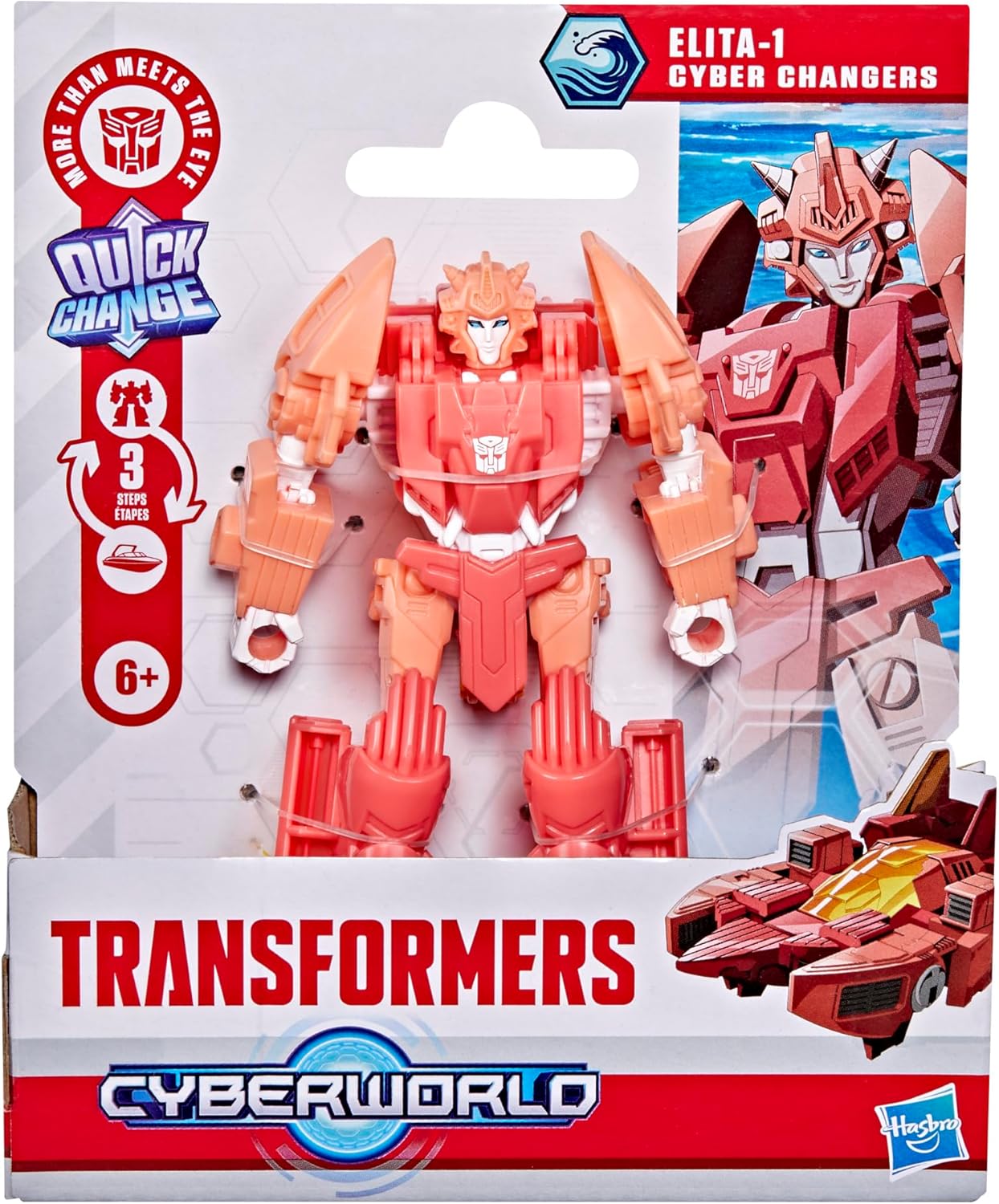 Transformers CYBERWORLD Elita-1 Cyber Changers 4-Inch Action Figure, Quick Change to Speedboat Mode, Robot Toys for Boys and Girls 6 and Up