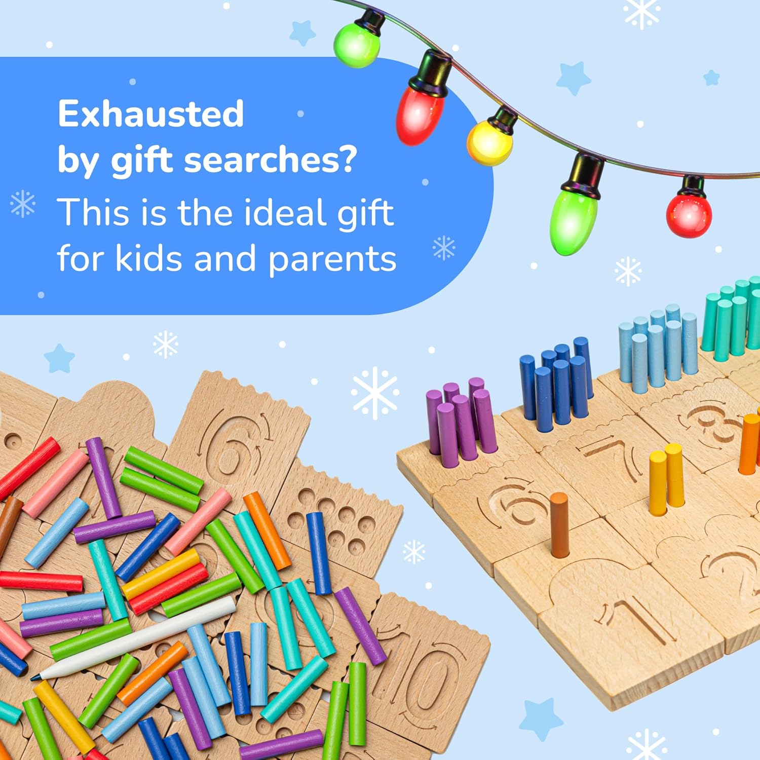 Counting Peg Boards and Number Tracing for Kids - Wooden Montessori Arithmetic Math Toy Set for Toddlers and Preschoolers - Math Manipulatives for Kindergarten (55 Pegs, 10 Boards, 1 Pencil)