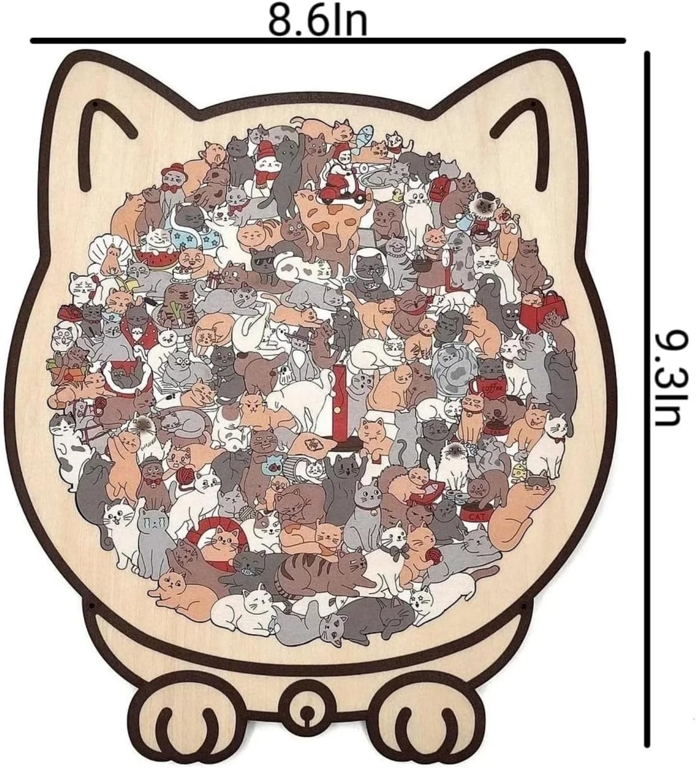 Colored Cat Shaped Wooden Jigsaw Puzzle for Adults, Cute Animal Cats Decorative with Adorable Cats Outlines Framed and Acrylic Cover, Creative Puzzle Gifts for Cat Lovers Home Decor