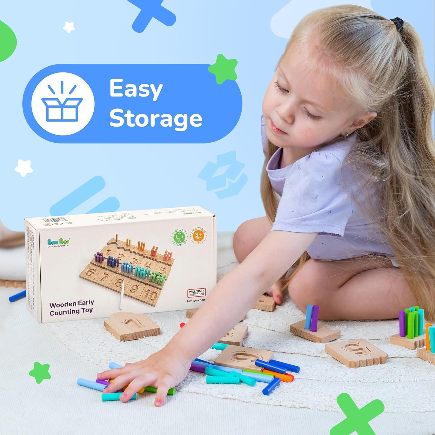 Counting Peg Boards and Number Tracing for Kids - Wooden Montessori Arithmetic Math Toy Set for Toddlers and Preschoolers - Math Manipulatives for Kindergarten (55 Pegs, 10 Boards, 1 Pencil)