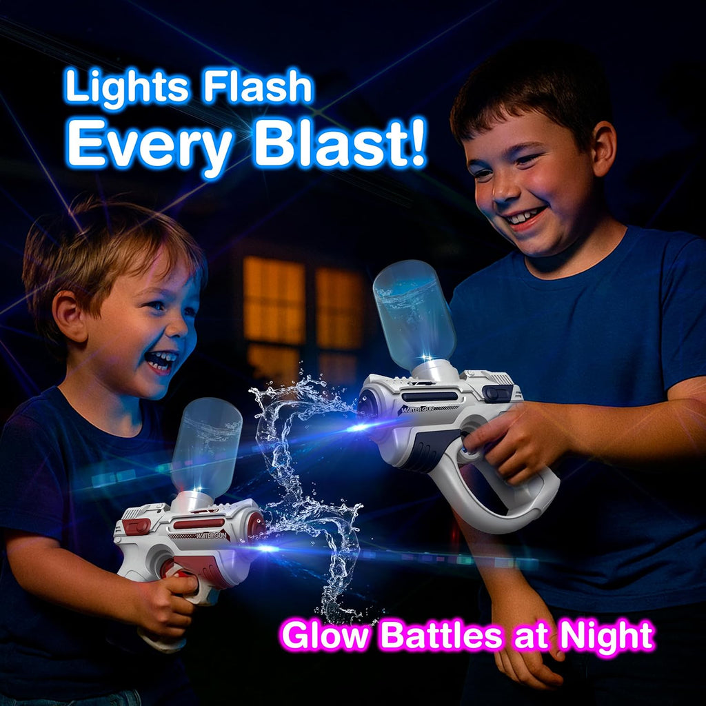 Light-Up Electric Water Gun 2 Pack for Kids with LED Lights, Long Range Water Blasters, 7oz Easy Fill Tank, 200+ Blasts Per Refill, Shoots Up to 25FT, Squirt Gun for Outdoor Park and Pool Fun