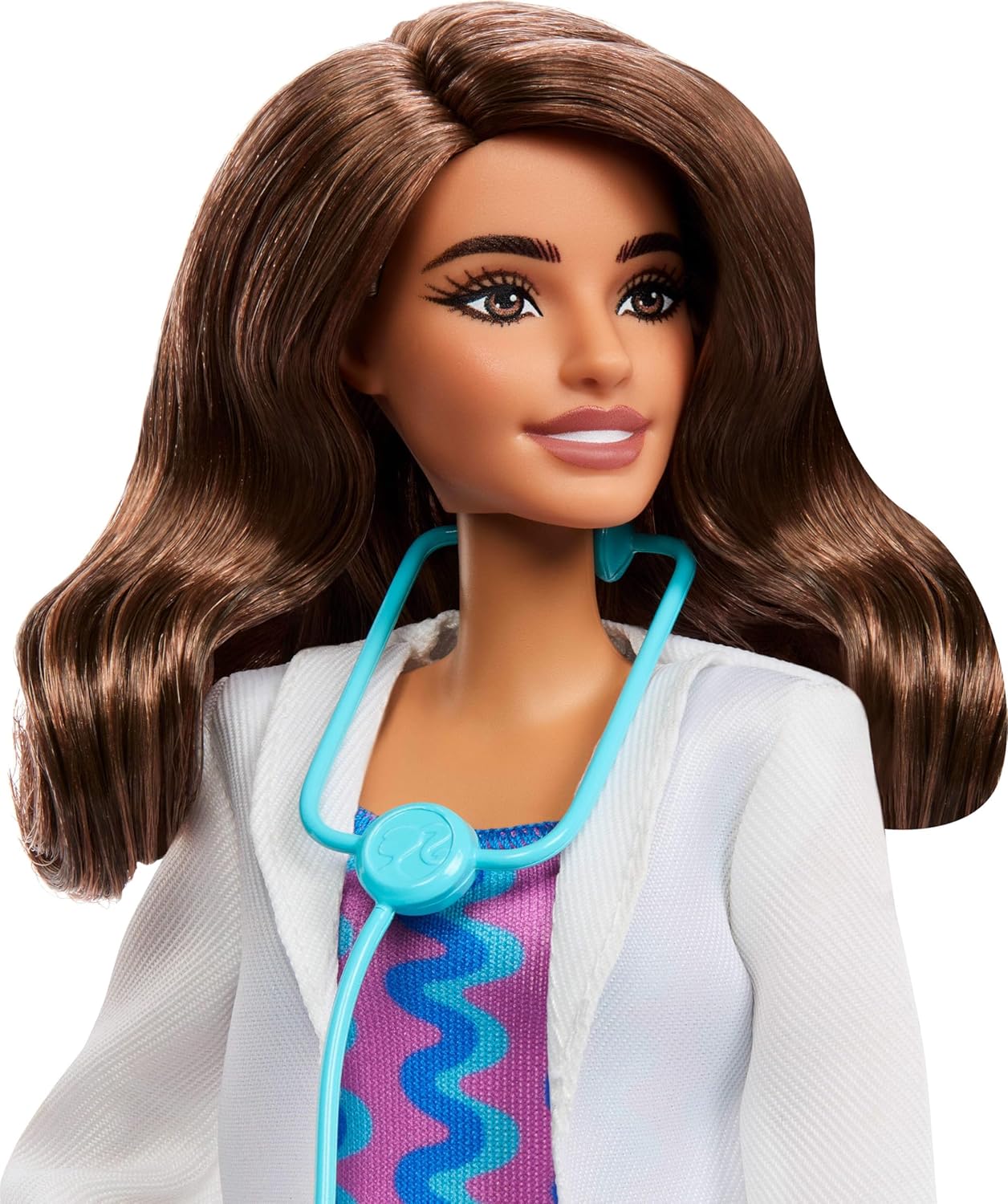 Careers Doctor Fashion Doll Wearing Removable Look with White Coat, Dress & Shoes, Plus Stethoscope Accessory