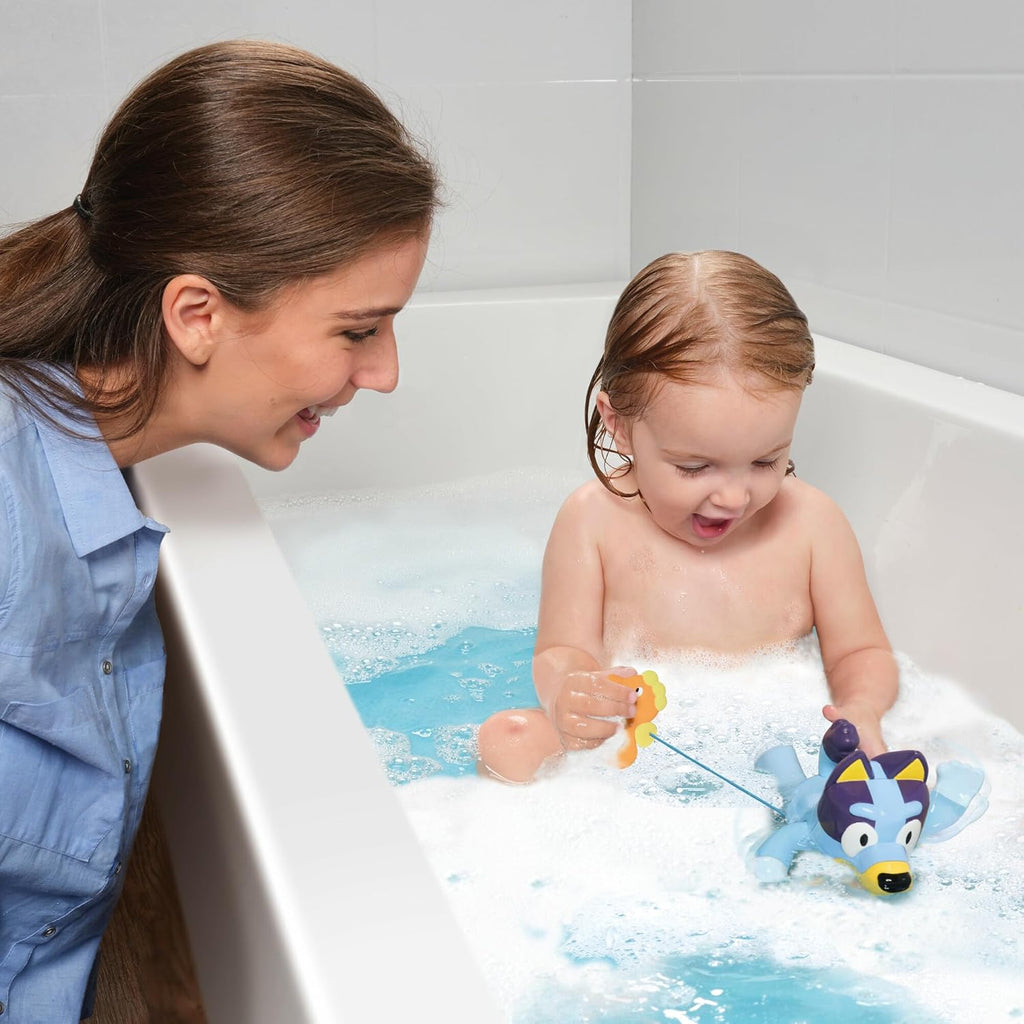 Toomies Swimming Bluey Bath Toy with Seahorse - Bluey Toys for Toddlers - Toddler Water Toys for Tub or Pool That Swims on Back or Front - Ages 18 Months and Up