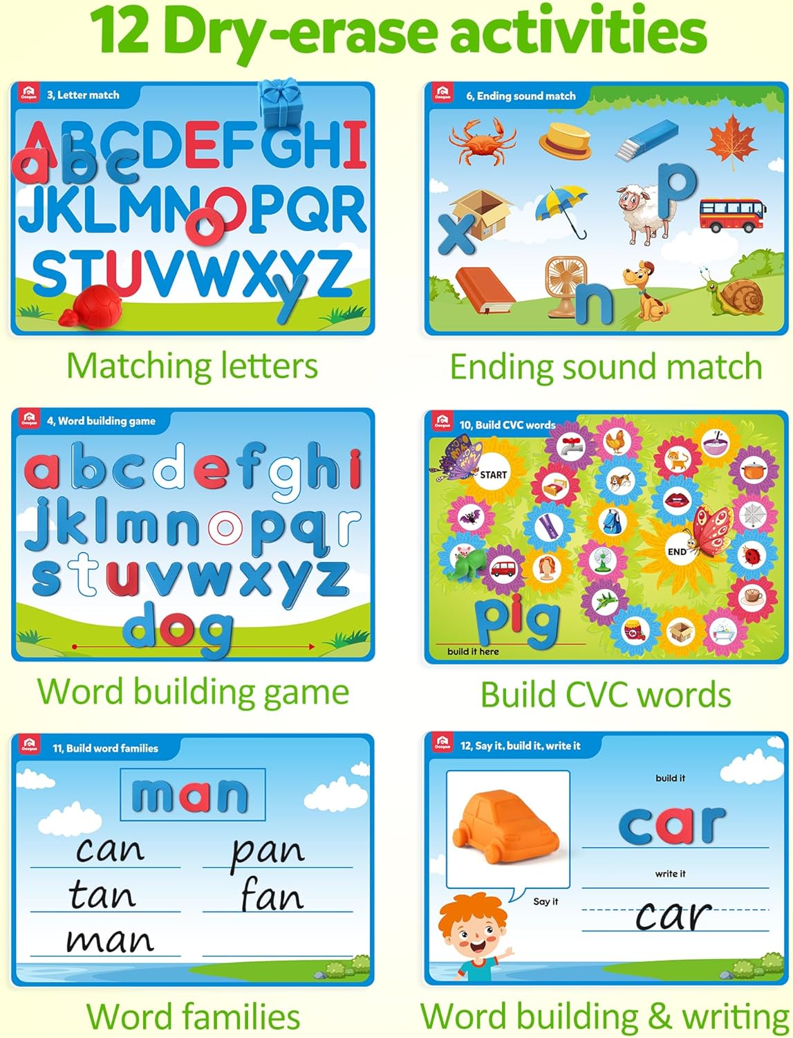 Preschool Alphabet Learning Activities, Magnetic EVA Letters Matching & Handwriting Game, Educational ABC Recognition with 6 Pattern Cards, Phonic Manipulatives Toys for Kids Age 3+