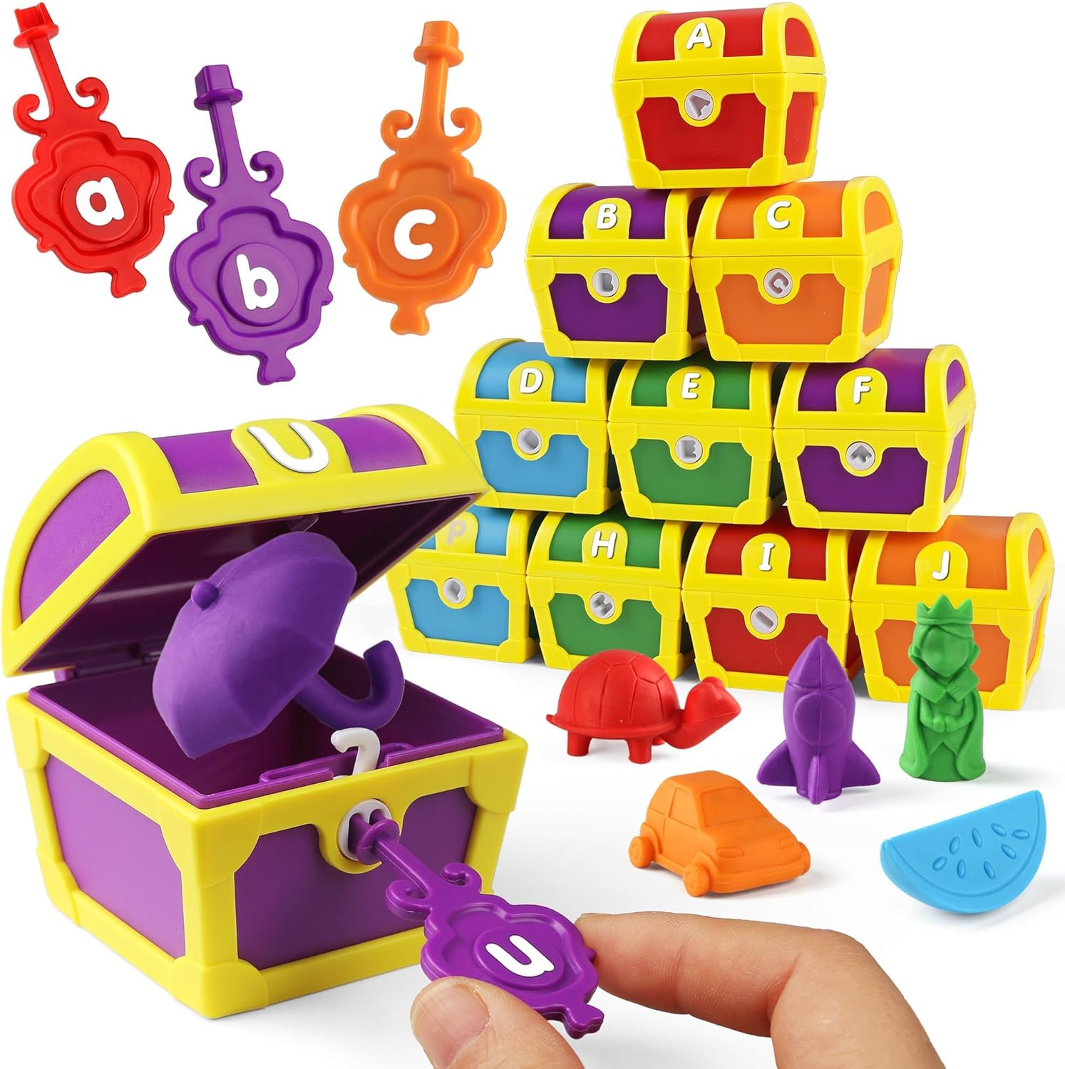 Alphabet Learning Toys for Toddlers, 26pcs Surprise Letters Treasure Locks with Keys, Uppercase Lowercase ABC Matching Color Sorting Game, Montessori Fine Motor Skill Gift for 3 4 5 Year Old