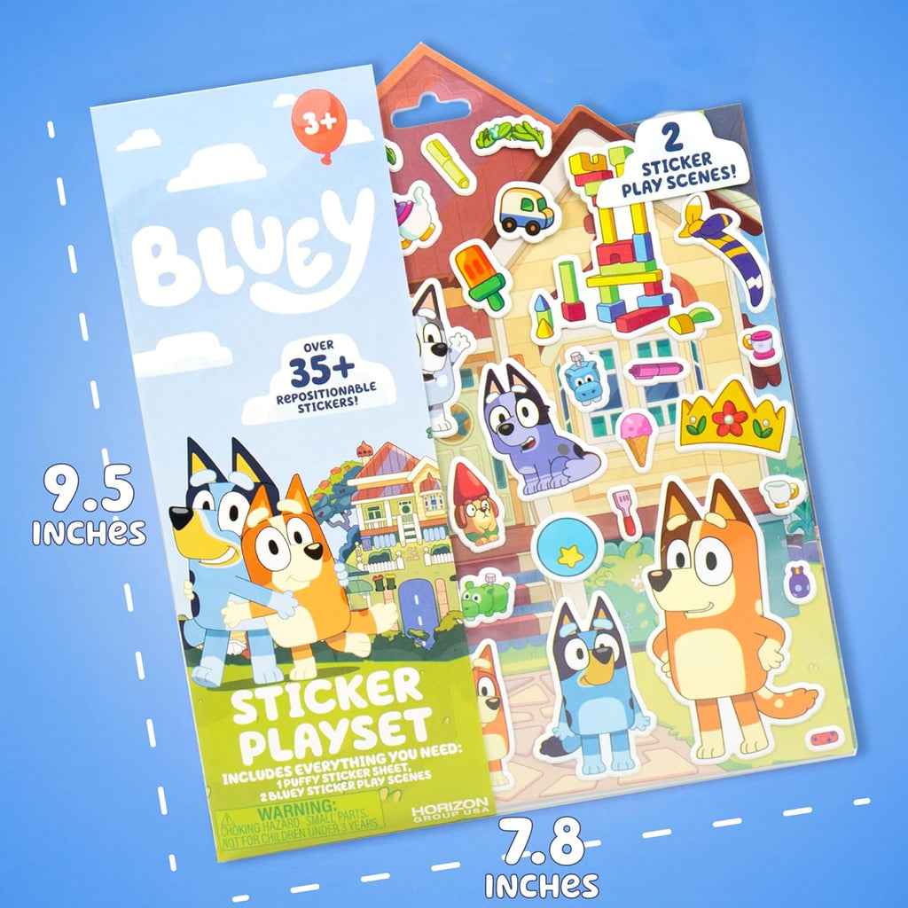 Bluey Sticker Playset, 2 Sticker Play Scenes, 35+ Reusable Puffy Bluey Repositionable Stickers for Kids, Perfect for Travel, Screen-Free Fun