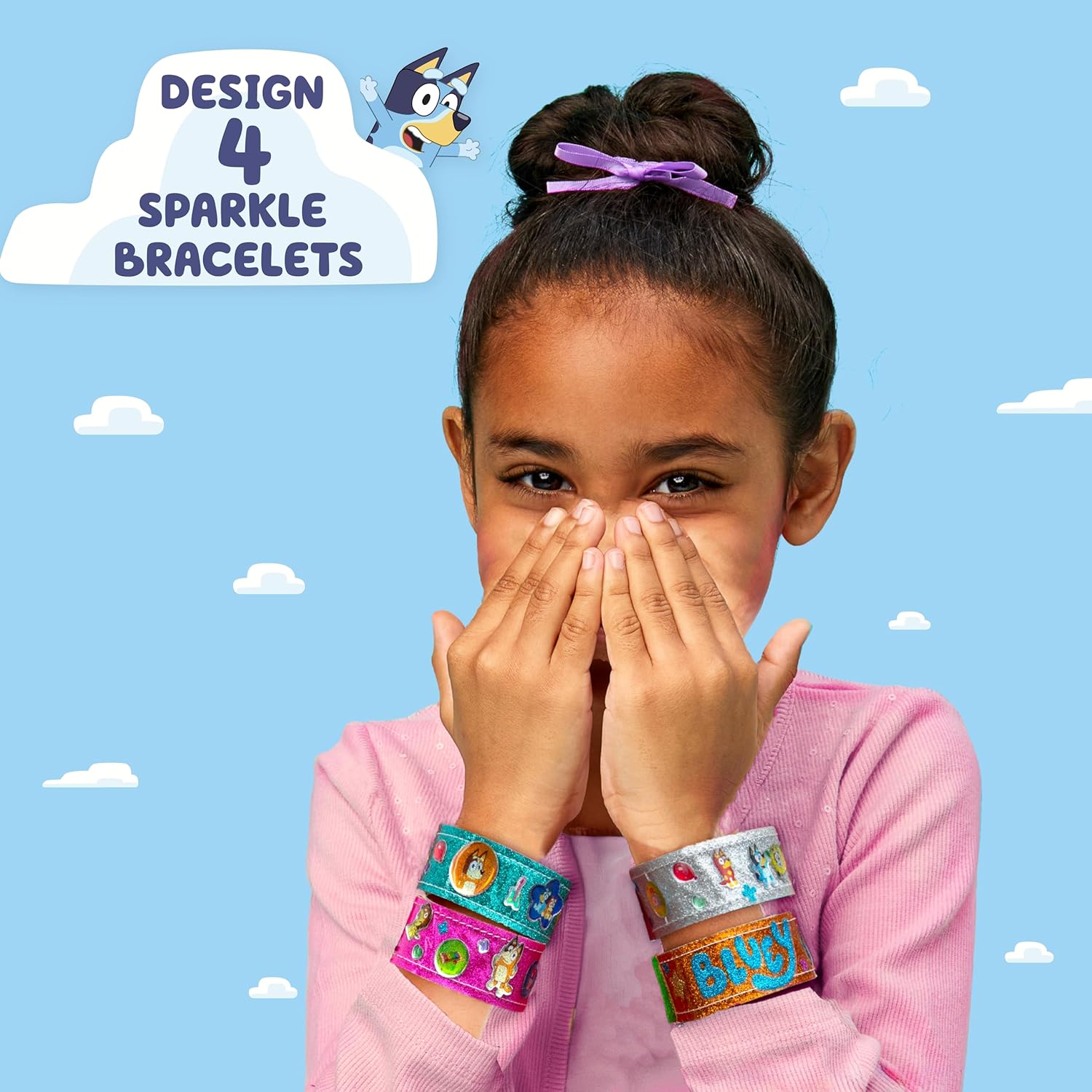 Sparkle Bracelet Making Kit, 4 Reversible Bracelets with Easy Closure, 100+ Traditional and Puffy Resin Stickers, DIY Bluey Jewelry, Arts and Crafts for Kids Age 8-12, Toddler Gifts
