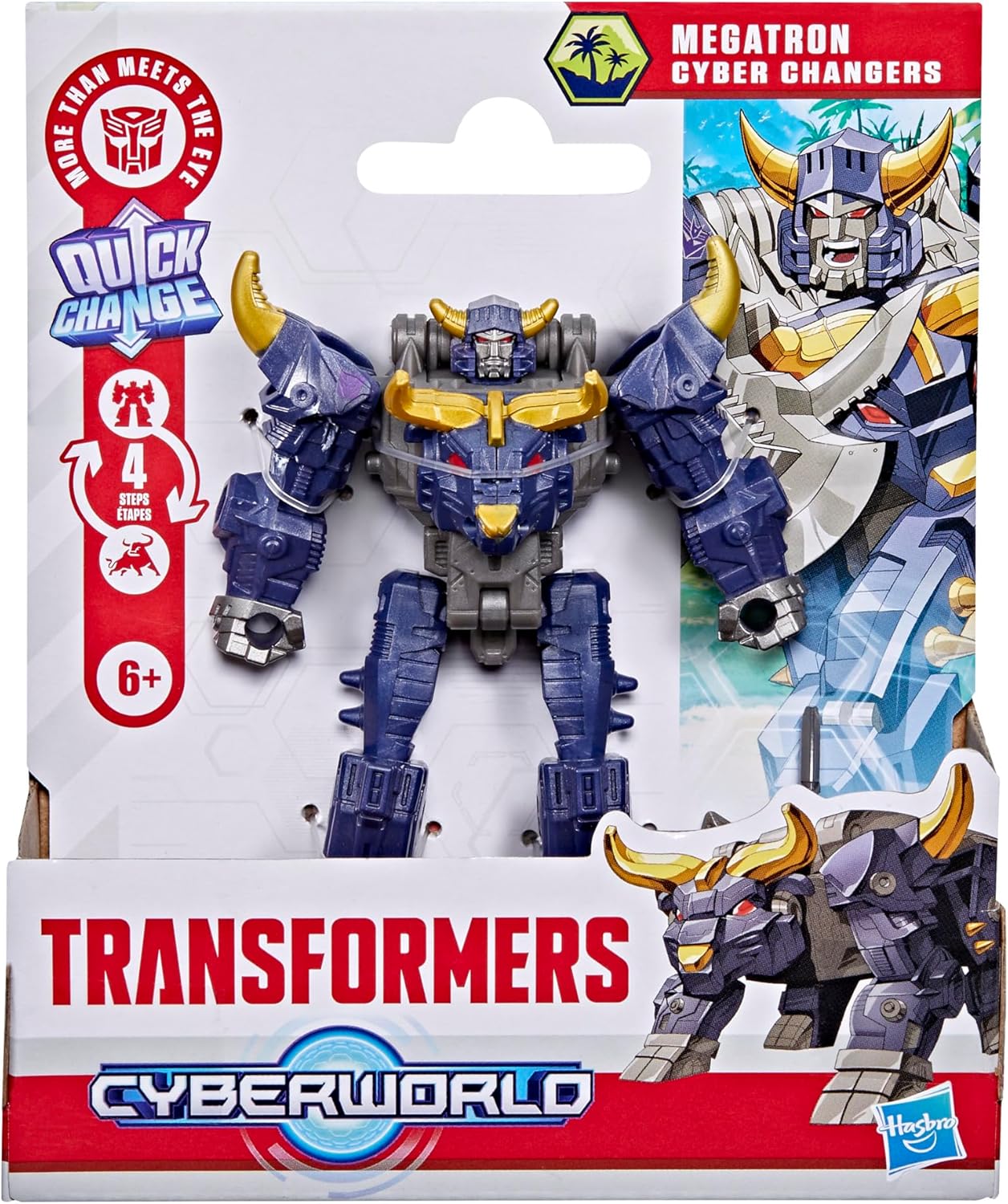 Megatron Cyber Changers 4-Inch Action Figure, Quick Change to Bull Mode, Robot Toys for Boys and Girls 6 and Up