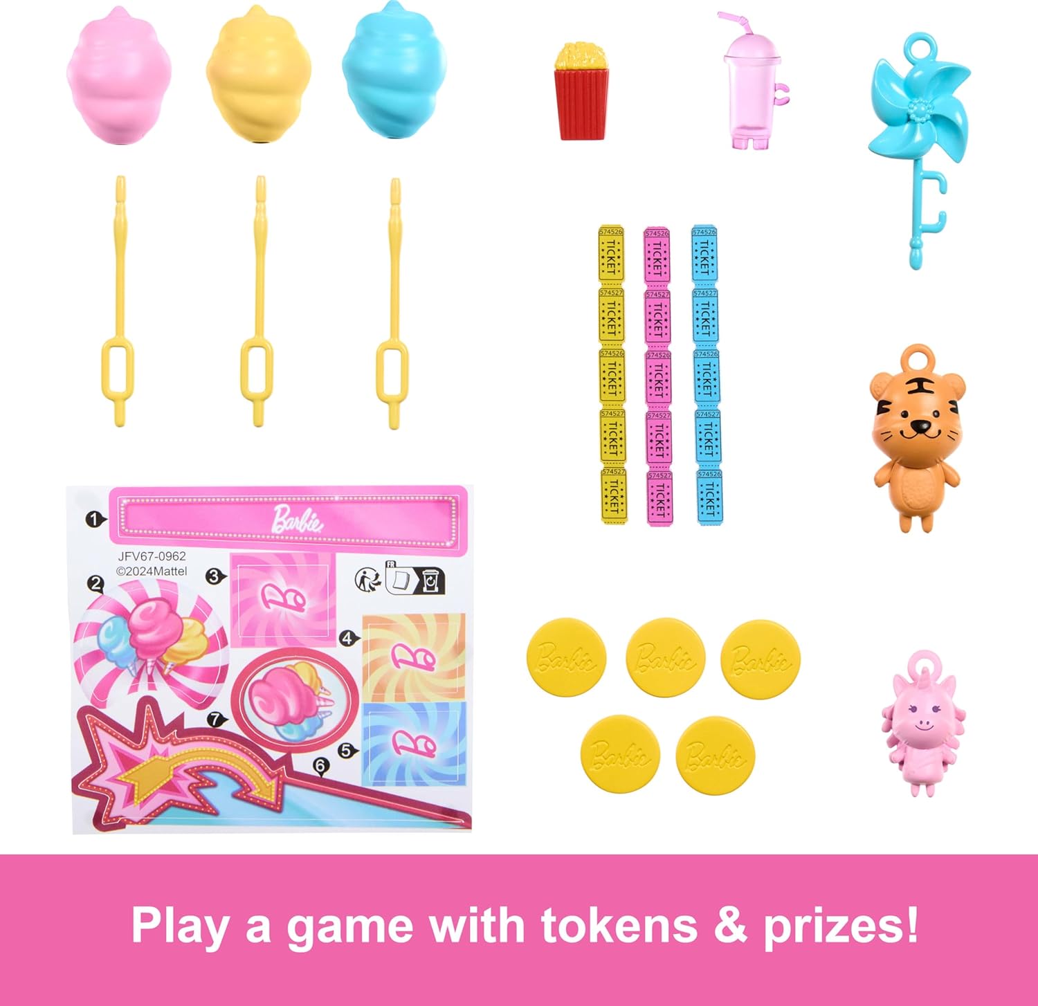 Beach Detectives Malibu” Doll & Cotton Candy Game Booth Playset with 20 Accessories Including Prizes