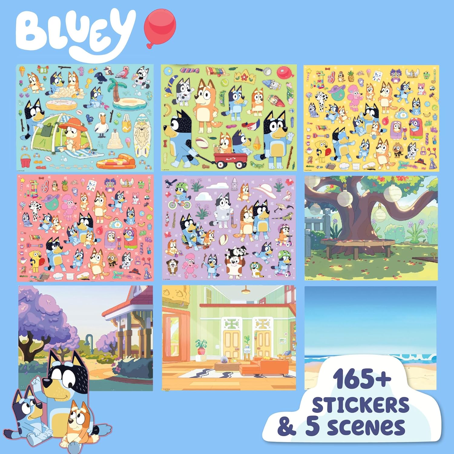 Repositionable Sticker Pad, Over 165 Removable Stickers & 5 Play Scenes, Jumbo Sticker Pad, Bluey Toys for Kids Ages 3 & Up