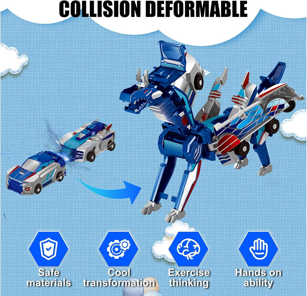 Magnetic Dinosaur Car Toy - 2 in 1 Crash & Transform Vehicle to Dino, No Battery Needed for Kids Age 3-12, Birthday Gift(Golden Dragon)