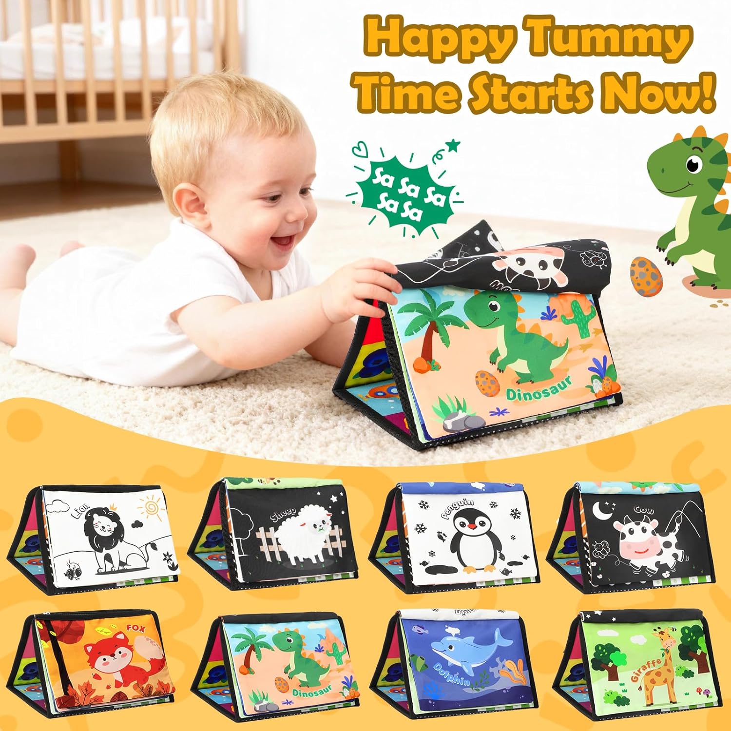Tummy Time Toys, High Contrast Baby Toys for Newborn, Baby Visual Stimulation Mirror, Montessori Crinkle Book for Infant 0-3-6-12 Months, Boy Girl Shower Valentines Gift, Easter Basket Stuffers