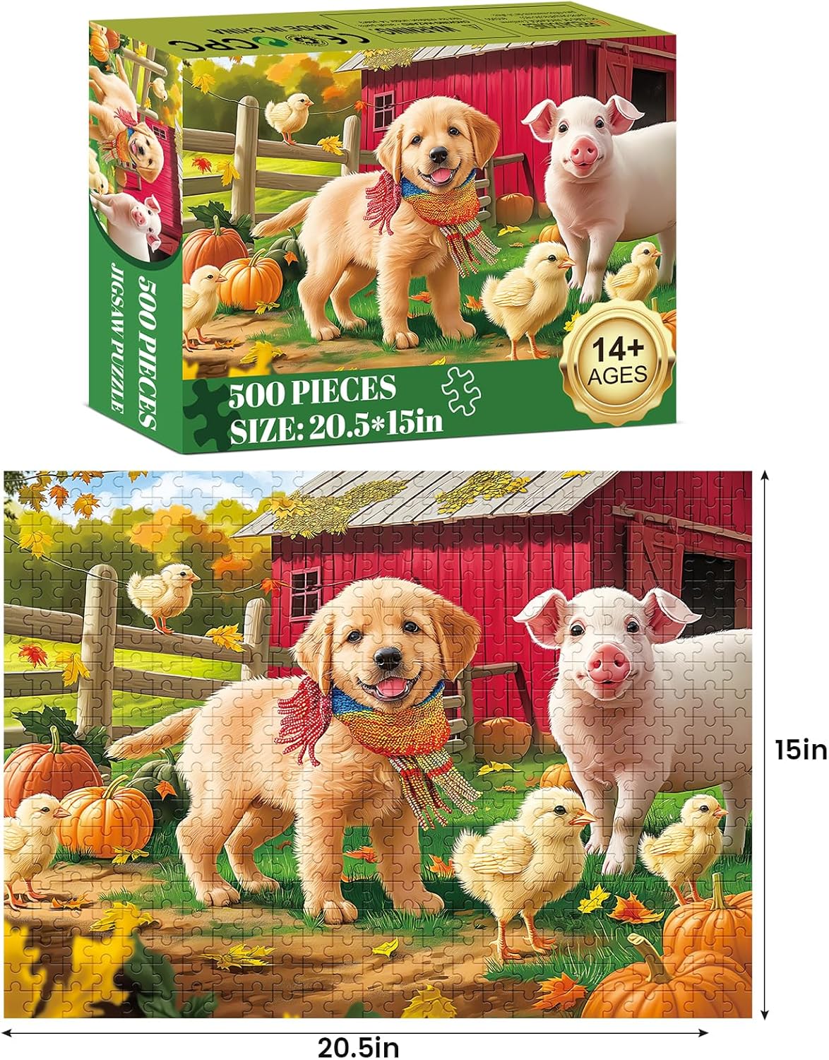 Puzzles for Adults 500 Pieces Jigsaw Puzzle Pig Dog Puzzles for Adults Teens Colorful Animals Puzzle Challenging Puzzle Family Games Precision-Cut Vibrant Imagery, 20.5 x 15 in