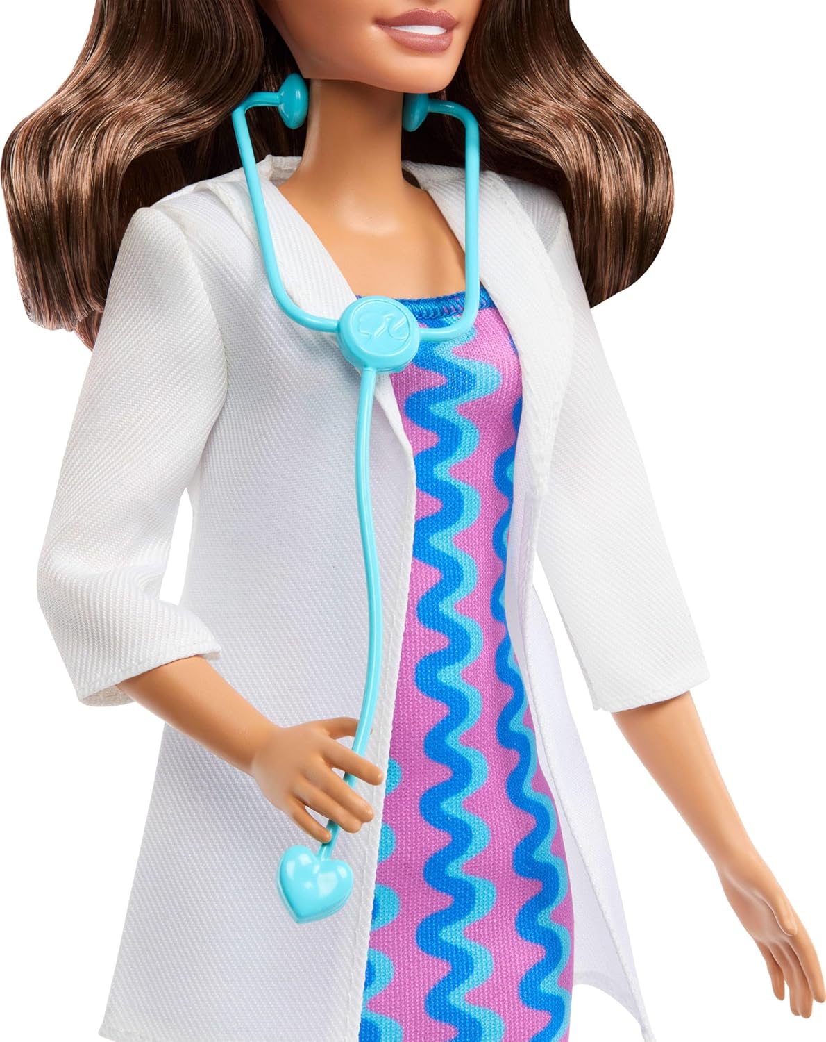 Careers Doctor Fashion Doll Wearing Removable Look with White Coat, Dress & Shoes, Plus Stethoscope Accessory