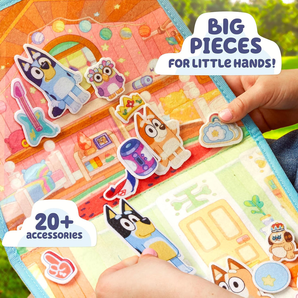 Felt Playhouse, Double-Sided Play Scene with Built-in Storage, 20 Felt Characters & Accessories, Travel-Friendly Bluey Toys, Road Trip Essentials, Toddler Activities, Fun Toys & Games