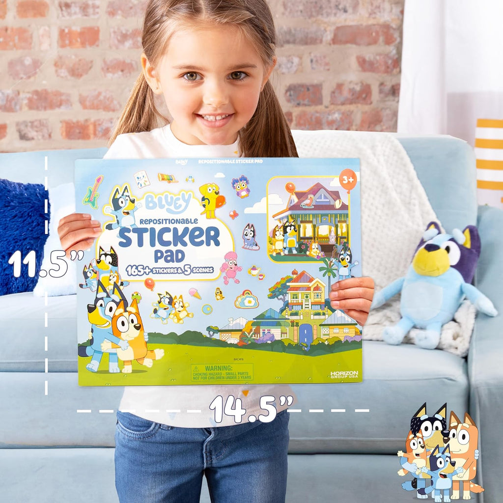 Repositionable Sticker Pad, Over 165 Removable Stickers & 5 Play Scenes, Jumbo Sticker Pad, Bluey Toys for Kids Ages 3 & Up