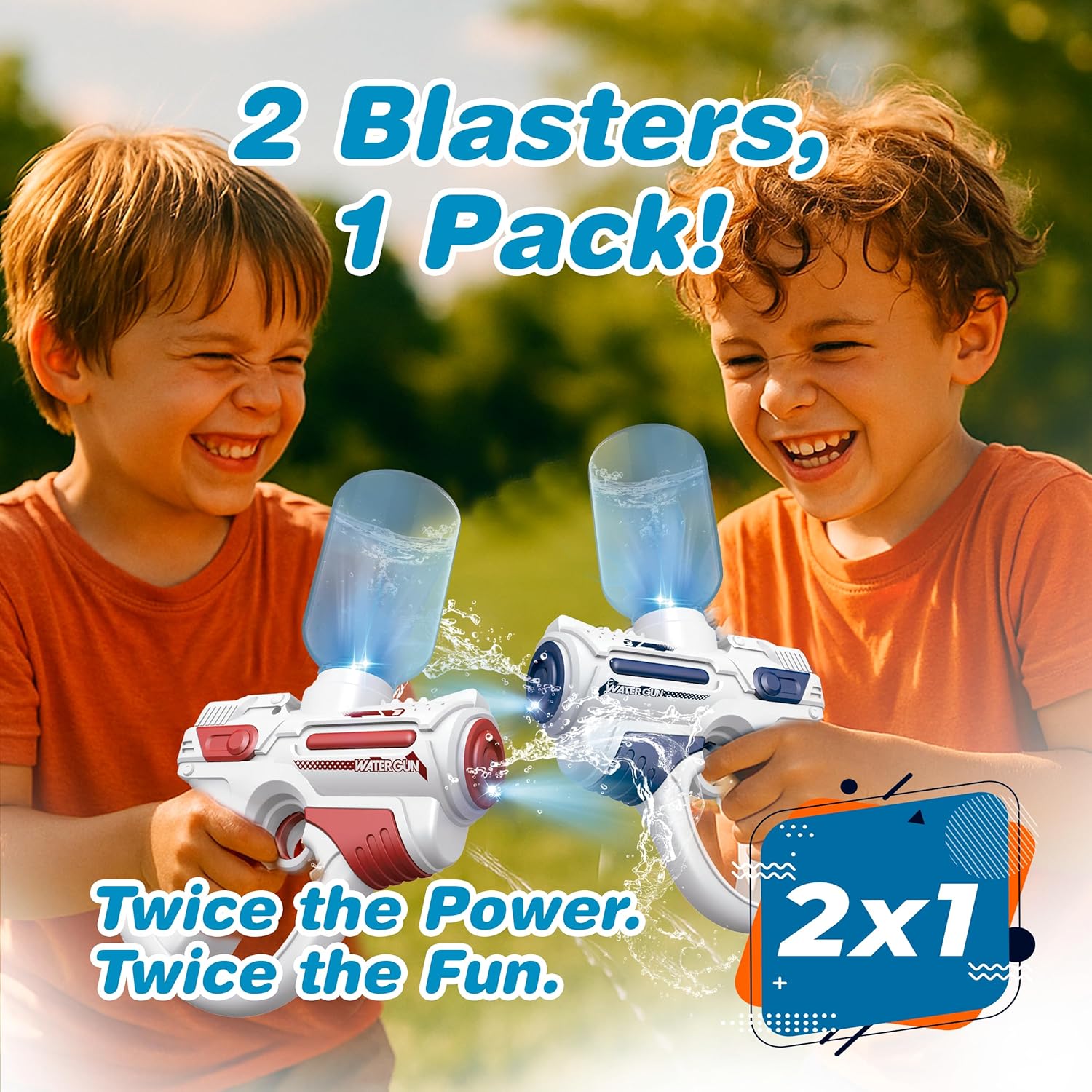 Light-Up Electric Water Gun 2 Pack for Kids with LED Lights, Long Range Water Blasters, 7oz Easy Fill Tank, 200+ Blasts Per Refill, Shoots Up to 25FT, Squirt Gun for Outdoor Park and Pool Fun