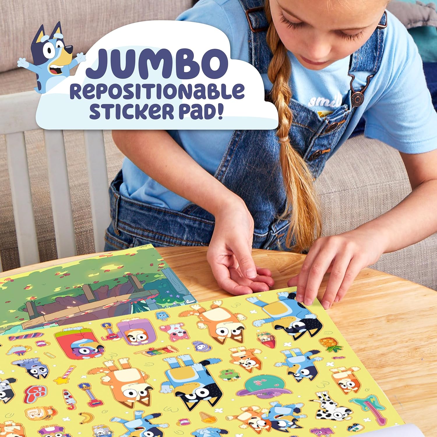 Repositionable Sticker Pad, Over 165 Removable Stickers & 5 Play Scenes, Jumbo Sticker Pad, Bluey Toys for Kids Ages 3 & Up