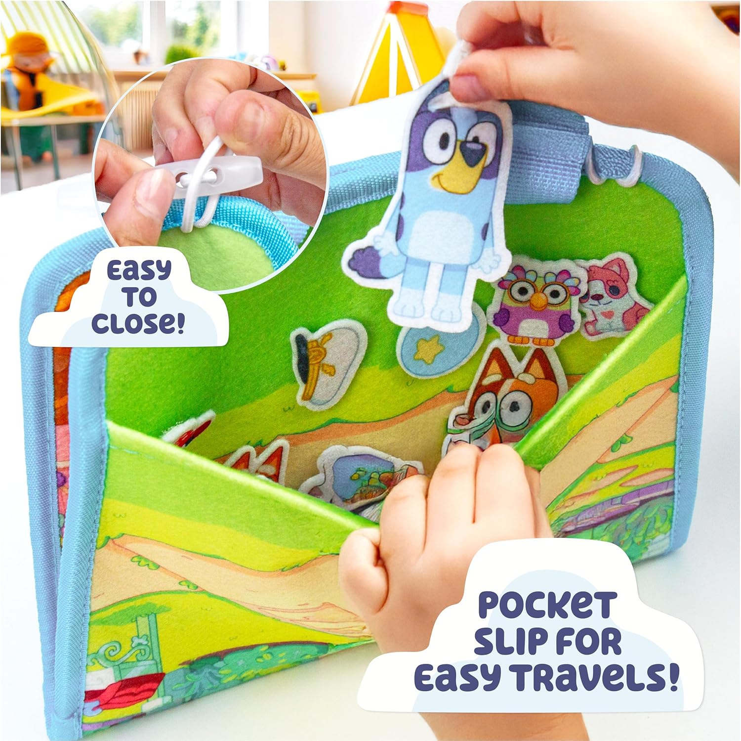 Felt Playhouse, Double-Sided Play Scene with Built-in Storage, 20 Felt Characters & Accessories, Travel-Friendly Bluey Toys, Road Trip Essentials, Toddler Activities, Fun Toys & Games