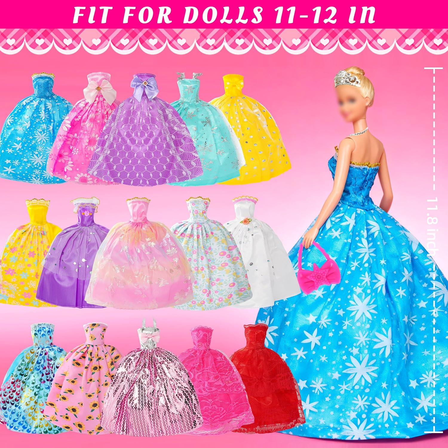 120Pcs Doll Clothes and Accessories, 5 Wedding Gowns 21 Dresses Including Evening Gowns, Fish Scale Skirts, Fashion Dresses, Swimsuits, Shoes, Hangers for Christmas Stocking Stuffers Girls Gift Age 3+