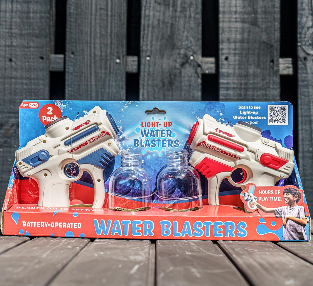 Light-Up Electric Water Gun 2 Pack for Kids with LED Lights, Long Range Water Blasters, 7oz Easy Fill Tank, 200+ Blasts Per Refill, Shoots Up to 25FT, Squirt Gun for Outdoor Park and Pool Fun