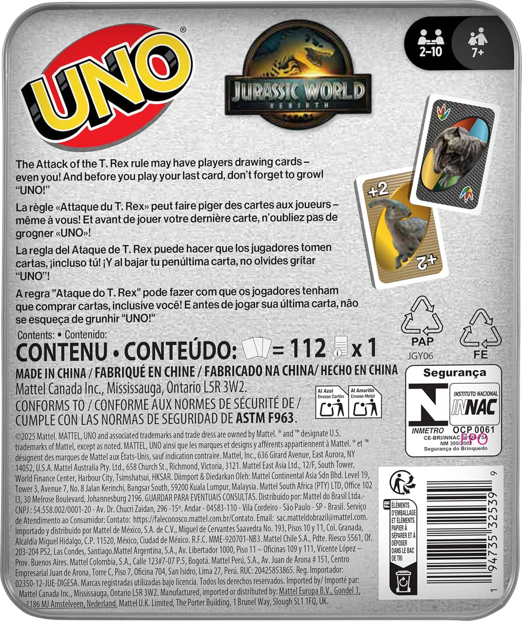 Jurassic World Rebirth Card Game in a Collectible Tin for Kids, Adults & Family with Special Rule & Images Inspired by The Movie