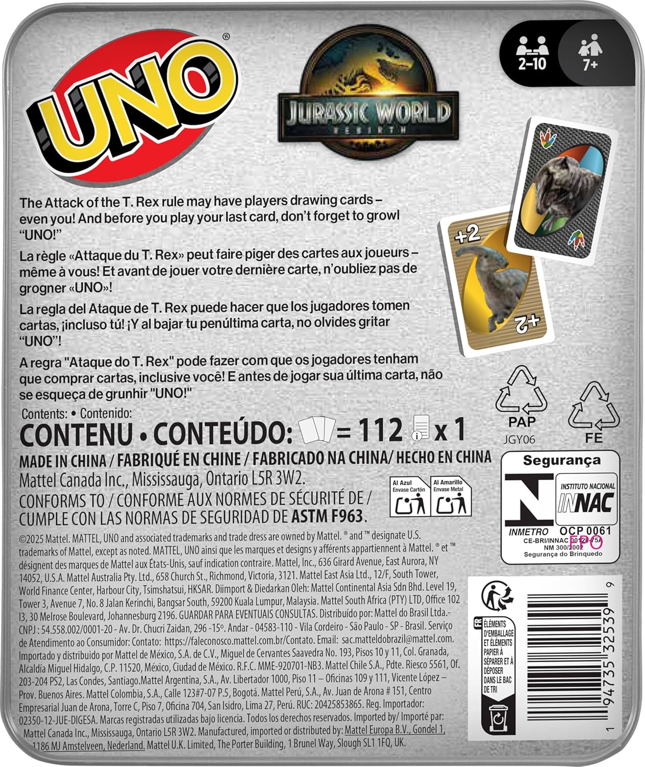 Jurassic World Rebirth Card Game in a Collectible Tin for Kids, Adults & Family with Special Rule & Images Inspired by The Movie