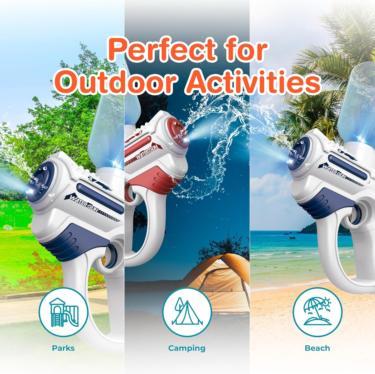 Light-Up Electric Water Gun 2 Pack for Kids with LED Lights, Long Range Water Blasters, 7oz Easy Fill Tank, 200+ Blasts Per Refill, Shoots Up to 25FT, Squirt Gun for Outdoor Park and Pool Fun