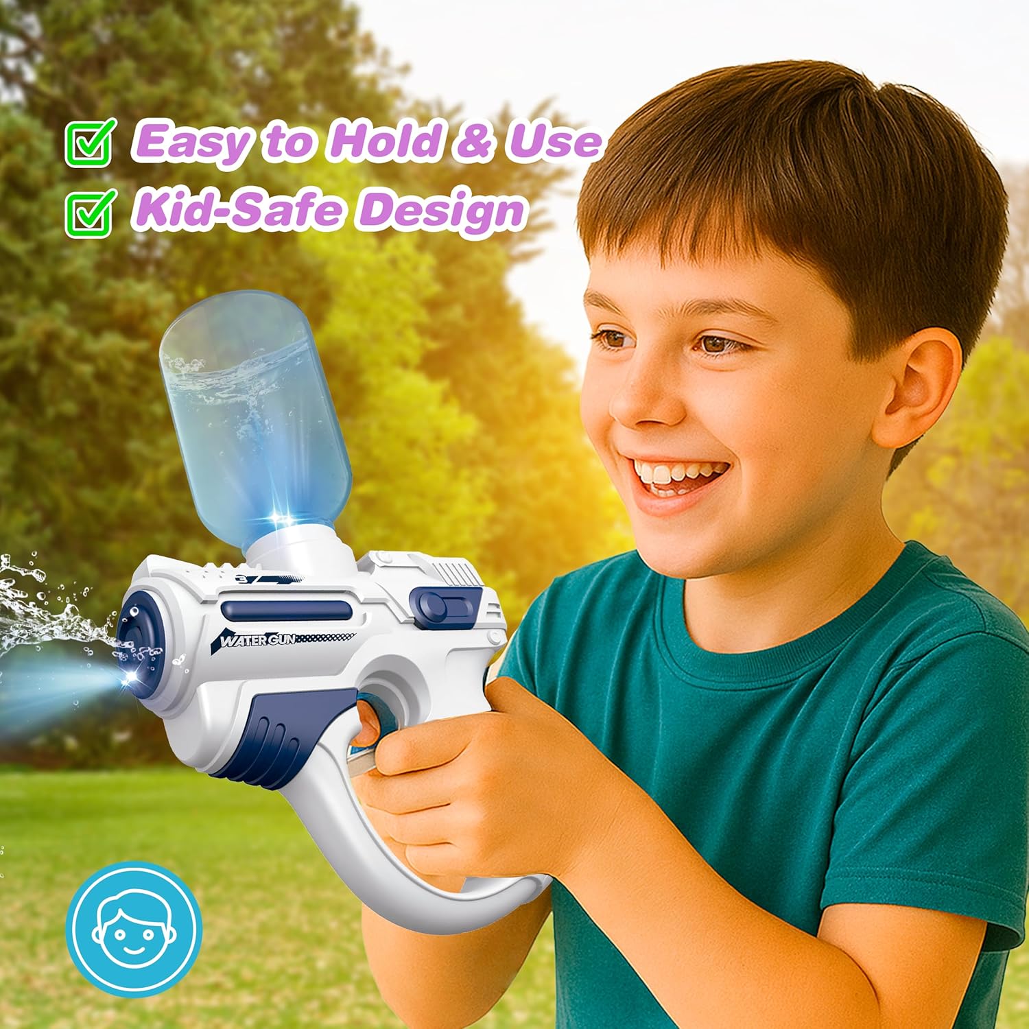 Light-Up Electric Water Gun 2 Pack for Kids with LED Lights, Long Range Water Blasters, 7oz Easy Fill Tank, 200+ Blasts Per Refill, Shoots Up to 25FT, Squirt Gun for Outdoor Park and Pool Fun