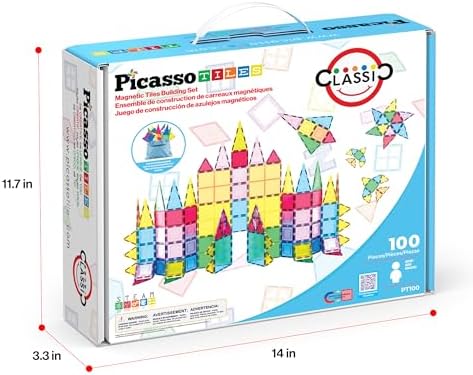 100 Piece Magnetic Tiles, Clear 3D Building Blocks for Kids 3+ | No-limit scalable builds, hands-on magnet polarity fun, family group play, quick assemble & store, shape & color recognition