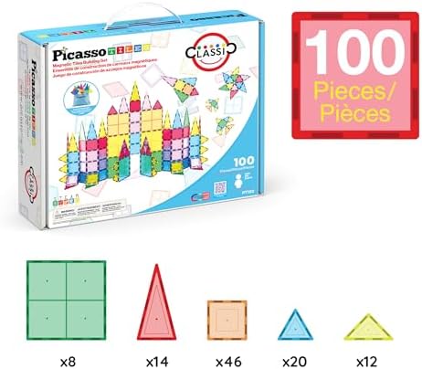 100 Piece Magnetic Tiles, Clear 3D Building Blocks for Kids 3+ | No-limit scalable builds, hands-on magnet polarity fun, family group play, quick assemble & store, shape & color recognition