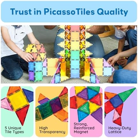 100 Piece Magnetic Tiles, Clear 3D Building Blocks for Kids 3+ | No-limit scalable builds, hands-on magnet polarity fun, family group play, quick assemble & store, shape & color recognition