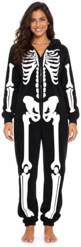 Women's Adult Onesie Skeleton Halloween Costume with Hood