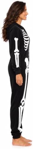 Women's Adult Onesie Skeleton Halloween Costume with Hood