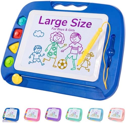 Toddler Toys for Kids, Large Magnetic Drawing Board for Birthday Gift, Toys for 1 2 3 4 Year Old Girls Boys, Etch & Sketch Pad with 4 Stamps, Learning and Educational, 16 ×13 in, Blue
