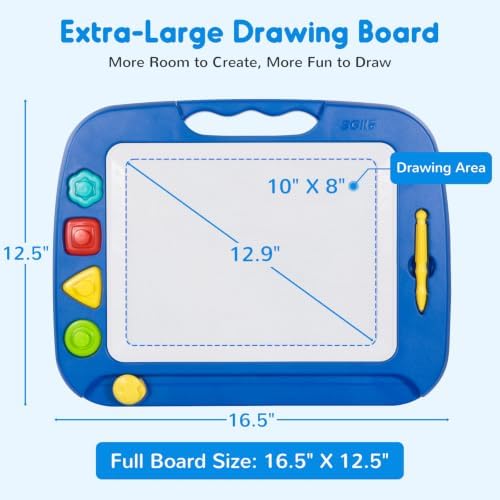 Toddler Toys for Kids, Large Magnetic Drawing Board for Birthday Gift, Toys for 1 2 3 4 Year Old Girls Boys, Etch & Sketch Pad with 4 Stamps, Learning and Educational, 16 ×13 in, Blue