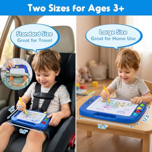 Toddler Toys for Kids, Large Magnetic Drawing Board for Birthday Gift, Toys for 1 2 3 4 Year Old Girls Boys, Etch & Sketch Pad with 4 Stamps, Learning and Educational, 16 ×13 in, Blue
