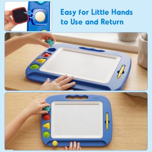 Toddler Toys for Kids, Large Magnetic Drawing Board for Birthday Gift, Toys for 1 2 3 4 Year Old Girls Boys, Etch & Sketch Pad with 4 Stamps, Learning and Educational, 16 ×13 in, Blue