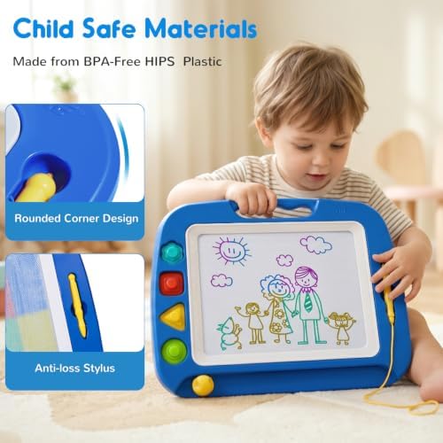 Toddler Toys for Kids, Large Magnetic Drawing Board for Birthday Gift, Toys for 1 2 3 4 Year Old Girls Boys, Etch & Sketch Pad with 4 Stamps, Learning and Educational, 16 ×13 in, Blue