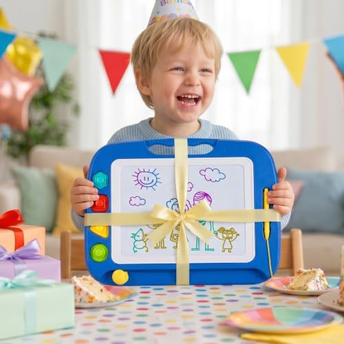 Toddler Toys for Kids, Large Magnetic Drawing Board for Birthday Gift, Toys for 1 2 3 4 Year Old Girls Boys, Etch & Sketch Pad with 4 Stamps, Learning and Educational, 16 ×13 in, Blue