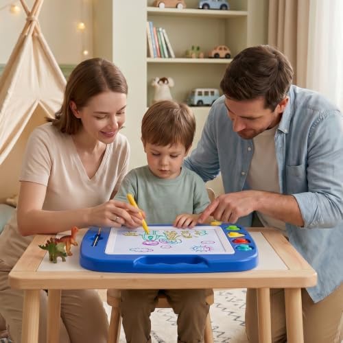 Toddler Toys for Kids, Large Magnetic Drawing Board for Birthday Gift, Toys for 1 2 3 4 Year Old Girls Boys, Etch & Sketch Pad with 4 Stamps, Learning and Educational, 16 ×13 in, Blue
