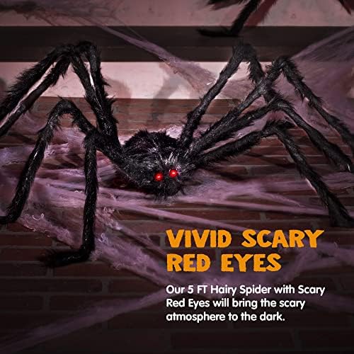 Halloween Outdoor Decorations Giant Spider, 5 Ft Large Spider for Yard Lawn Garden Patio Scary Halloween Outside Decor, Indoor Haunted House Prop and Home Party Decor, Black