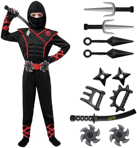 Halloween Ninja Costume, Ninja Outfit Set for Kids, Halloween Costumes for Boys Dress Up Party