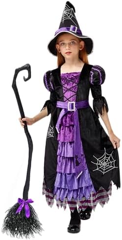 Fairytale Witch Cute Witch Costume Deluxe Set with Broom for Girls