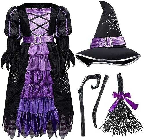 Fairytale Witch Cute Witch Costume Deluxe Set with Broom for Girls