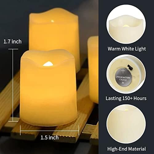 Flameless Votive Candles,Flameless Flickering Electric Fake Candle,24 Pack 200+Hour Battery Operated LED Tea Lights in Warm White for Wedding, Table, Halloween,Christmas Decorations 1.5"X1.7"
